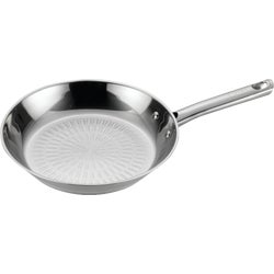 Item 603025, Stainless steel fry pan features the Techno Release raised pattern on the 