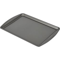 Item 603138, Heavy duty, rectangular steel shallow cookie sheets have a non-stick 