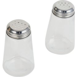 Item 603662, Clear glass salt and pepper shakers are dishwasher safe and come with 