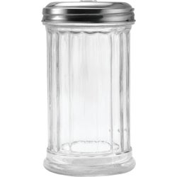 Item 603742, Clear glass with faceted sides and stainless steel flap cap spout. 12 oz.