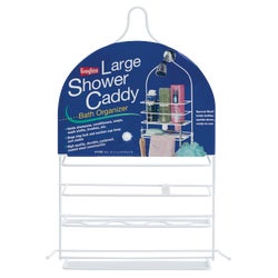 Item 607267, Durable, rustproof, coated steel caddy holds shampoos, soaps, brushes, 