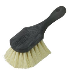 Item 611549, Stiff poly handle scrub brush.