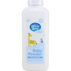 Item 611611, White Rain baby powder. Features a fresh, clean, and soft formula.