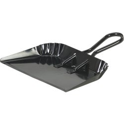 Item 611638, Jumbo black metal dust pan. Rugged metal construction.