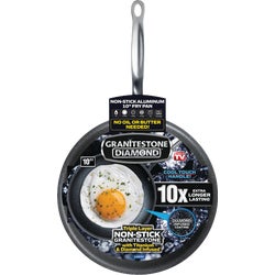 Item 616413, GraniteStone round fry pan has a titanium non-stick coating that provides 