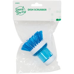 Item 626843, Smart Savers dish scrubber has polypropylene bristles and a plastic handle