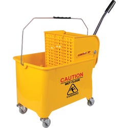 Item 627070, 21-quart, corrosion resistant, yellow compact mopping bucket with wringer.