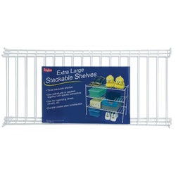 Item 630115, Sturdy wire with white vinyl coating. 3 stackable shelves.