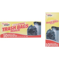 Item 634139, Home Smart medium drawstring style trash bags for easy portability.