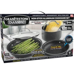Item 636050, GraniteStone cookware set has a titanium non-stick coating that provides 