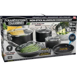 Item 638307, GraniteStone cookware set has a titanium non-stick coating that provides 