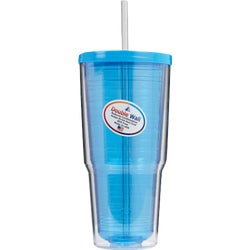 Item 643683, Insulated tumbler with lid and straw keeps cold drinks cold for over 2-1/2 