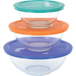 Item 654183, Smart essentials 6-piece mixing bowl with colored lid set.