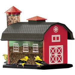 Item 700606, Translucent barn sides hold mixed seed while the silo portion comes with 