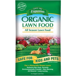 Item 702175, All natural and organic, all season lawn food with Bio-tone microbes.