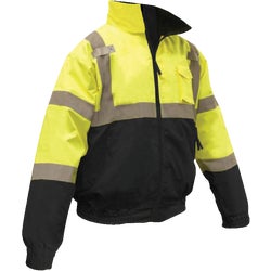 Item 702491, Bomber safety jacket features 2-inch reflective tape, concealed hood, and 