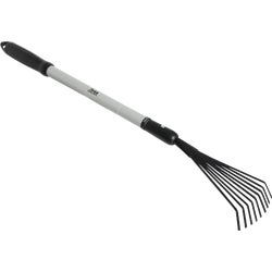 Item 703926, Extendable rake has a lightweight steel handle that extends from 18 In.
