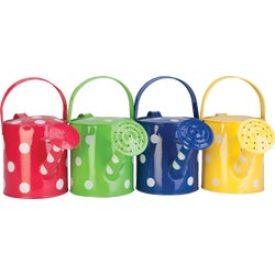 Item 704263, Polka dot watering can. Available in yellow, green, red, and blue.