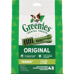 Item 704617, Greenies dental chew. High in protein, low in fat, nutritionally complete.