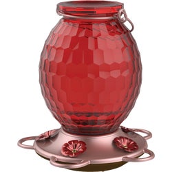 Item 704700, Decorative red glass bottle with hexagon cut design and beautiful rose gold