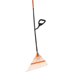 Item 705246, Steel leaf rake lets you get in tight between plantings and bushes, and is 