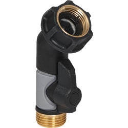 Item 705281, Curved, goose-neck coupling with hose shutoff.