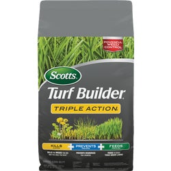 Item 705537, Scotts Turf Builder Triple Action I provides three benefits in one bag.