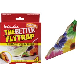 Item 705698, Ready to use window fly trap featuring a decorative floral design.