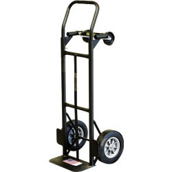 Item 708275, Hand truck featuring steel frame construction with flow back handle.