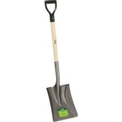 Item 709530, Clear lacquered, square point shovel with solid wood handle and a poly D-