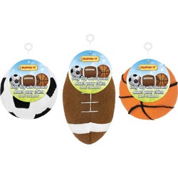 Item 710856, Tennis balls designed to look like a soccer ball, baseball, and basketball