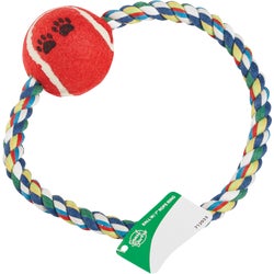 Item 712033, Smart Savers rope ring dog toy. 7 inch rope ring with ball.