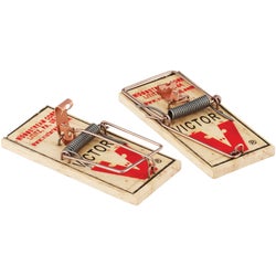 Item 712580, 2 wood mouse traps with metal bait pedal. 1-7/8 In. W. x 3-7/8 In. L.