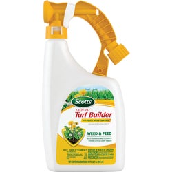 Item 717182, Scotts Liquid Turf Builder with Plus 2 Weed Control kills listed weeds, all