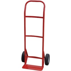 Item 719850, Hand truck featuring steel frame construction with flow back handle.