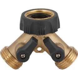 Item 720964, Brass Y with shutoff valve for faucet and hose to hose connection.