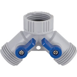 Item 731980, Poly Y-shutoff valve for faucet or hose to hose applications.