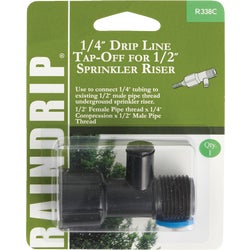 Item 732605, 1/4 In. drip line tap-off for a 1/2 In. sprinkler riser. Connects 1/4 In.