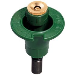 Item 734632, Plastic pop-up sprinkler head with a solid brass insert nozzle.