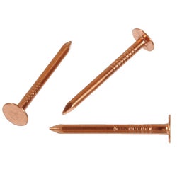 Item 736414, Copper Slating Nails have a large flat head, annular ring, and diamond 
