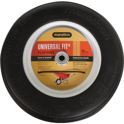 Item 736855, Universal fit polyurethane flat free wheelbarrow tire comes with a 3 In.