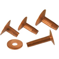 Item 740363, Solid copper. Rivets and burrs. No. 9 assorted lengths.