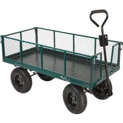 Item 741323, Steel yard/garden cart features 13" pneumatic wheels and a load capacity of