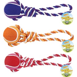 Item 741902, Classic rope tug toy featuring a tennis ball for games of tug and fetch.