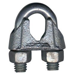 Item 752331, Stainless steel cable clip featuring high wings and grooved base.