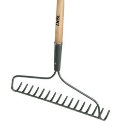 Item 755907, 16-tine garden rake with gray powder-coated carbon steel head and 53 In.