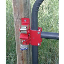 Item 759816, 1-way lockable gate latch; designed to accept padlock; round tube gates 1-5