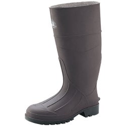 Item 764890, Injection-molded brown knee boots are dependable. Black outsole and heel.