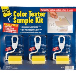 Item 771897, Color tester sample kit includes: (3) 2 In. rollers, (3) 4.5 x 2.