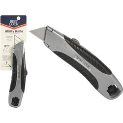 Item 772063, The aluminum constructed retractable utility knife includes 3 blades; 1 